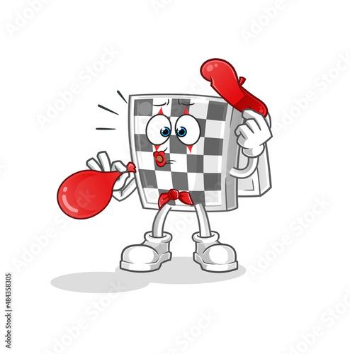 chessboard pantomime blowing balloon. cartoon mascot vector