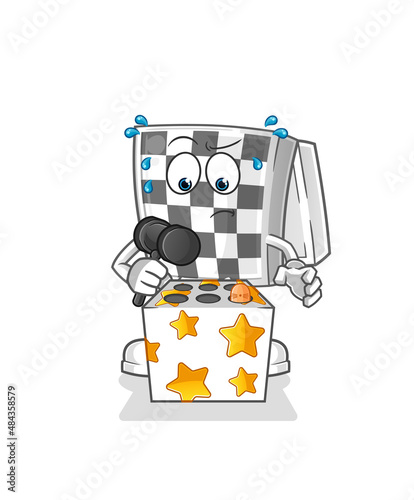 chessboard play whack a mole mascot. cartoon vector