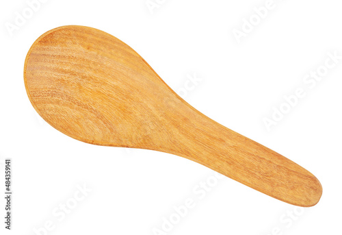 Top view of blank wooden tablespoon isolated on white background.