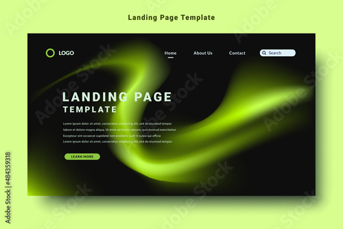 modern landing page template design, abstract gradation fluid pattern style, black color background vector