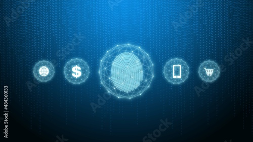 scanning fingerprints to log in to internet. Cyber security data protection information privacy internet technology concept.