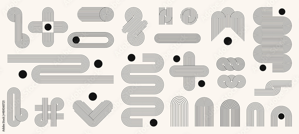 Geometric stripy pattern, design line art shape. Vector linear clipart, editable stroke