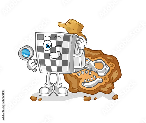 chessboard archaeologists with fossils mascot. cartoon vector