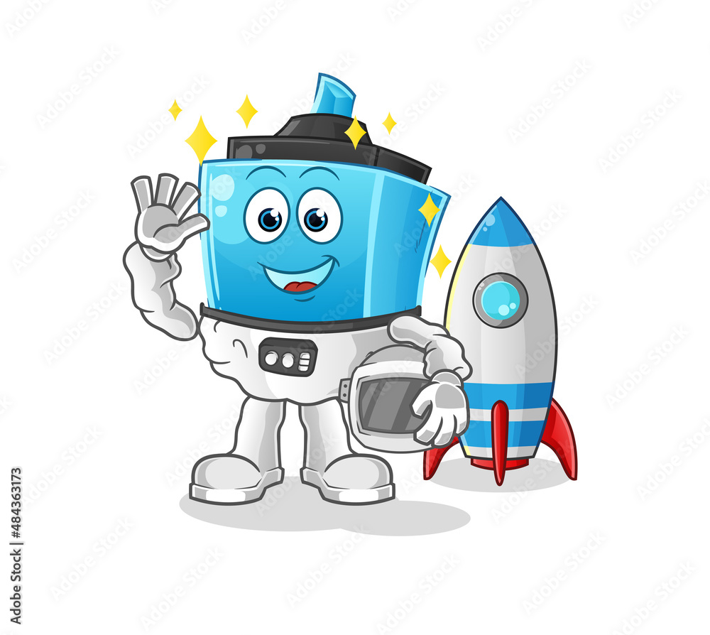 marker pen astronaut waving character. cartoon mascot vector