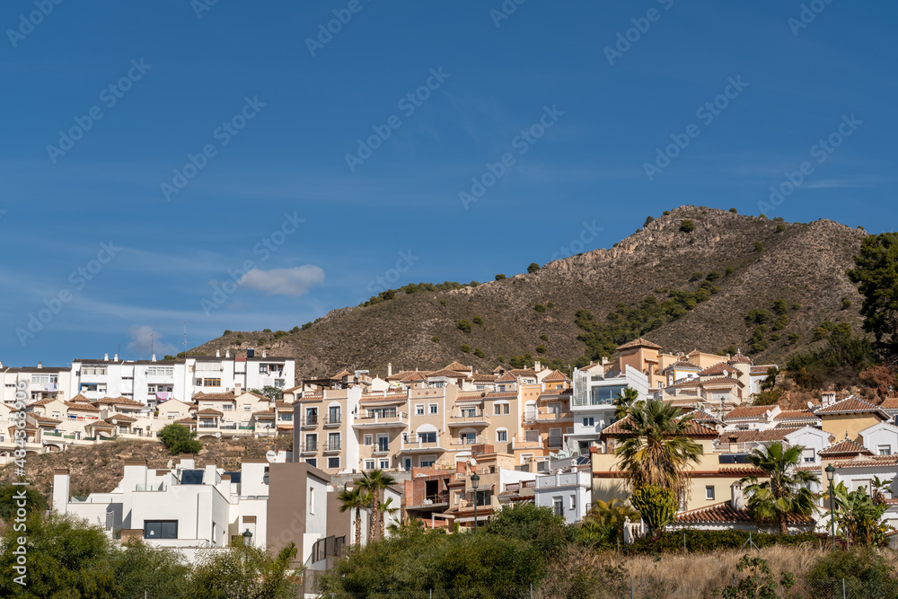 Nerja city, Caspistrano area. Typically andalusian village with white houses on hills. Nerja is named 