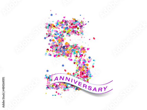 5 colorful confetti number anniversary 