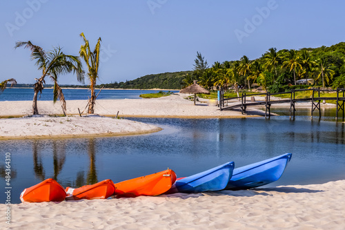 Beautiful ,pristine and Turquoise Maputo beach at Bilene with a lagoon and Indian Ocean meeting