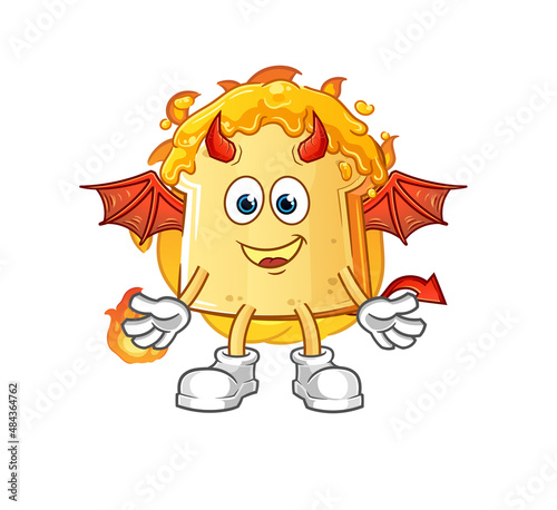 bread with honey demon with wings character. cartoon mascot vector