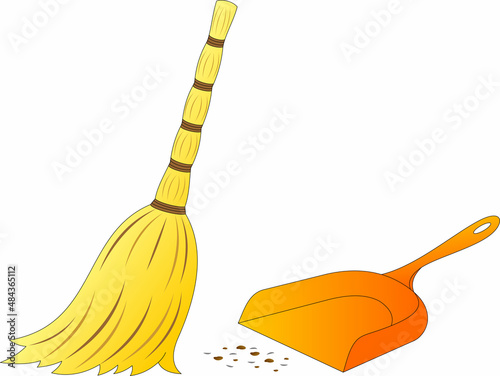 scoop and broom household cleaning tools at home