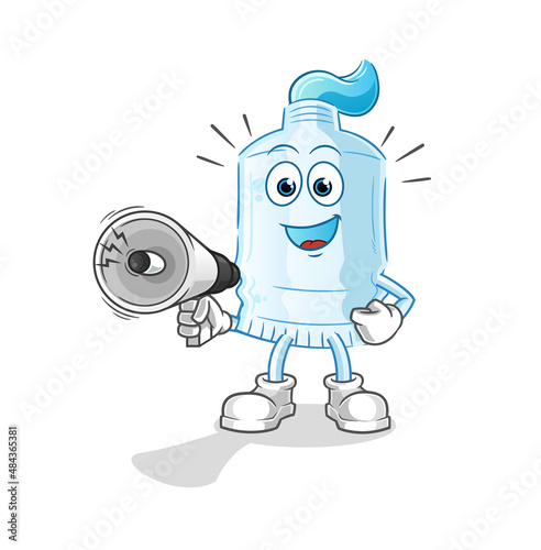 toothpaste holding hand loudspeakers vector. cartoon character