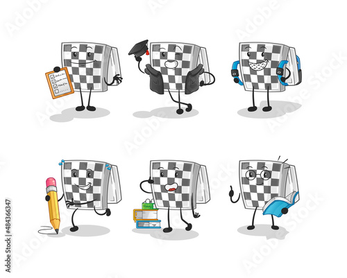 chessboard education set character. cartoon mascot vector