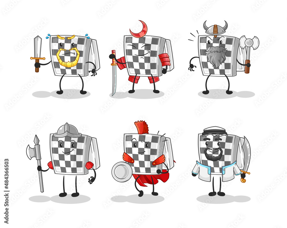 chessboard warrior group character. cartoon mascot vector chessboard warrior group character. cartoon mascot vector