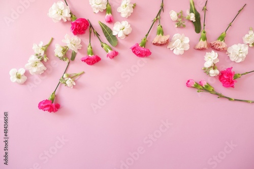 Beautiful flowers composition on pink background. flower background for Mother's day, spring event, wedding, birthday and women's day.  photo