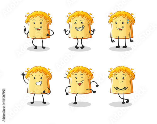 bread with honey happy set character. cartoon mascot vector