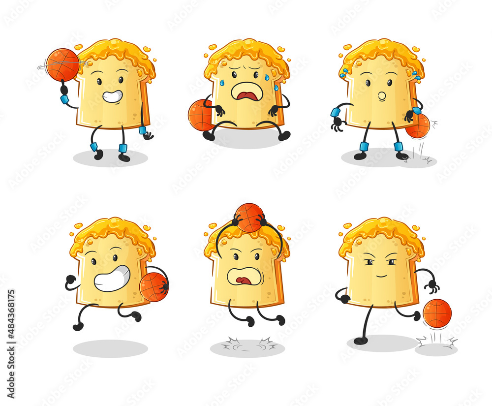 bread with honey basketball player group character. mascot vector