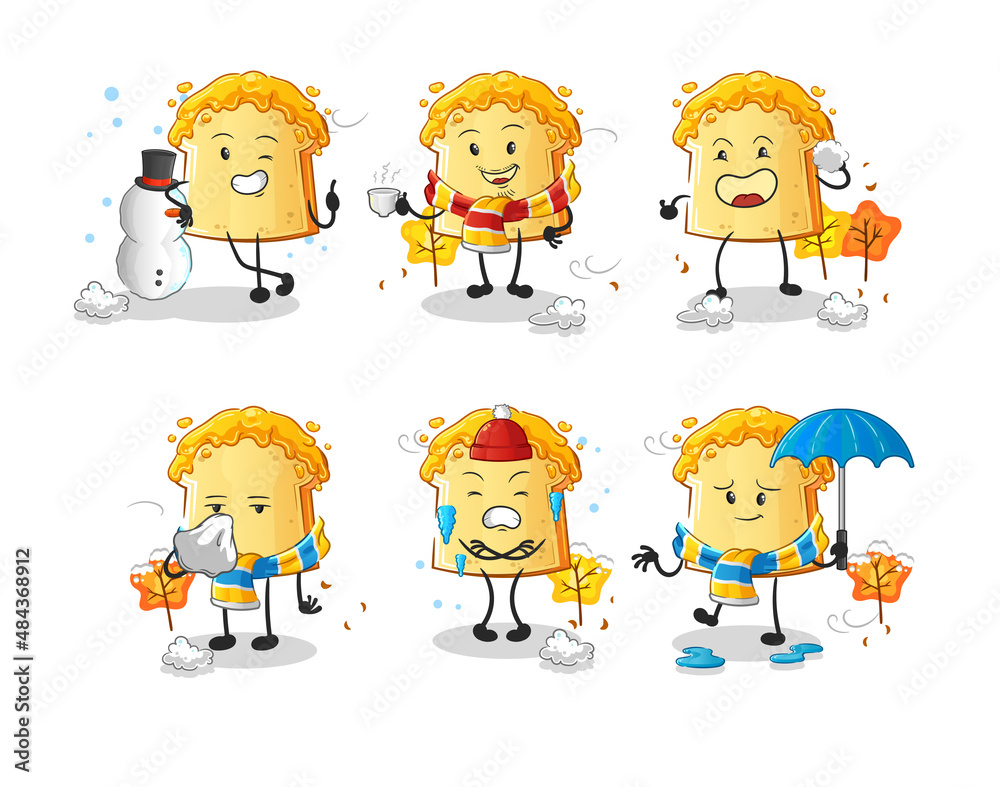 bread with honey in cold weather character mascot vector bread with honey in cold weather character mascot vector