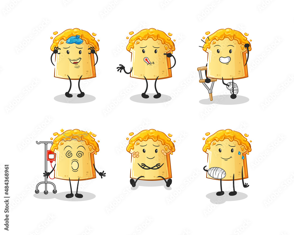 bread with honey sick group character. cartoon mascot vector