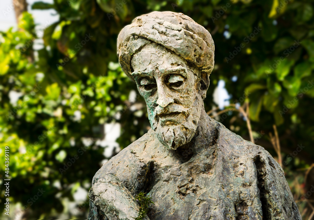 Bronze statue of the Spanish-Jewish poet and philosopher Salomon Ibn Gabirol in the city of Malaga.