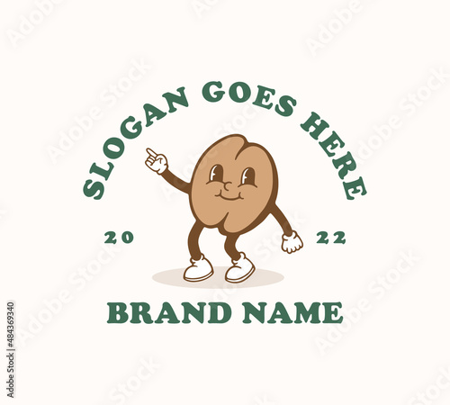 coffee bean logo cartoon mascot with retro style