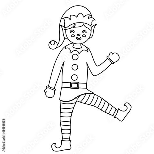 Elf boy vector illustration cartoon isolated coloring page. Little Christmas ELf, vector cartoon.