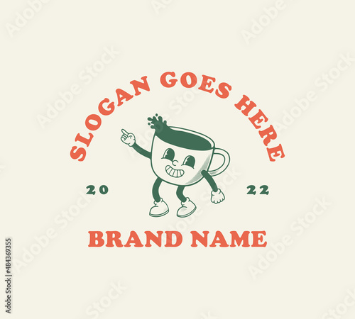 coffee cup logo cartoon mascot with retro style