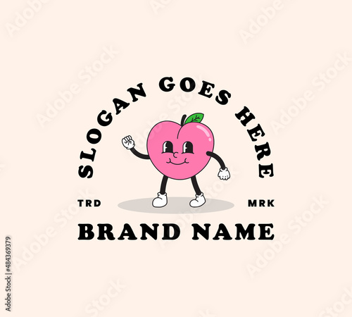 peach logo mascot character retro style