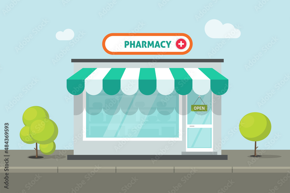 Pharmacy store building vector or small medical pharmacist storefront