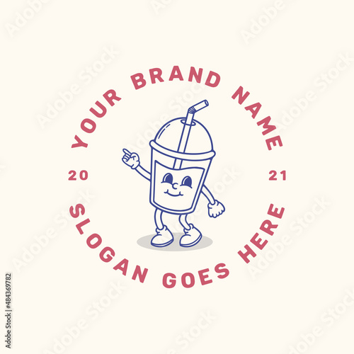 bubble tea logo mascot retro style