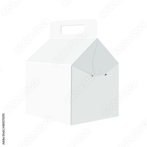 Cardboard Carry Packaging Box For Fast Food Meal, Gift Or Other Products. Illustration Isolated On White Background. Mock up Template Ready For Your Design. Vector