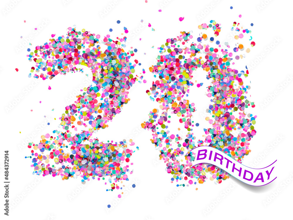 20 birthday text years colorful confetti 20 birthday text years colorful confetti