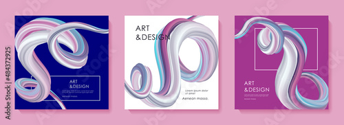 Creative design posters with 3d fluid color flow. Abstract colorful pastel colors liquid swirl shape.