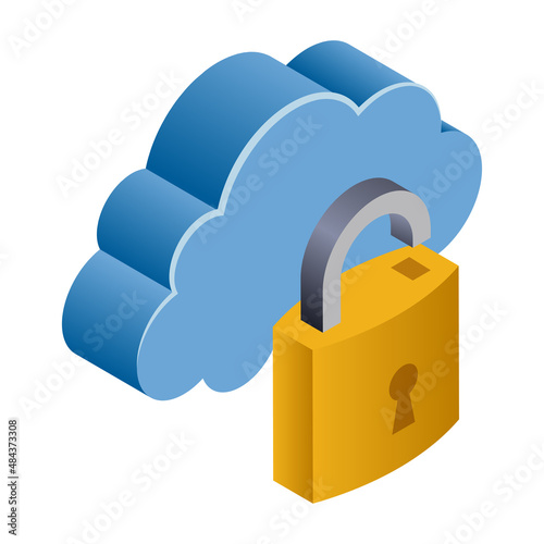 Unlock Cloud - Isometric 3d illustration.
