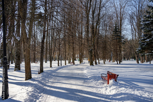 Wysowa Zdrój, park zasypany śniegiem 