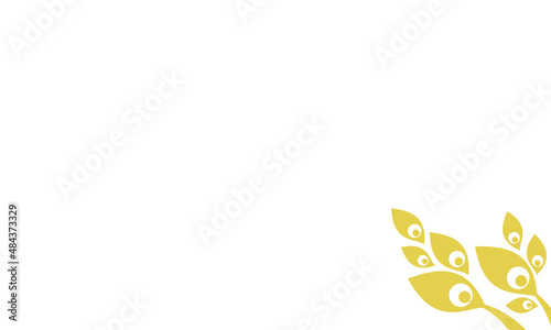 white background with leaf motif in the bottom corner