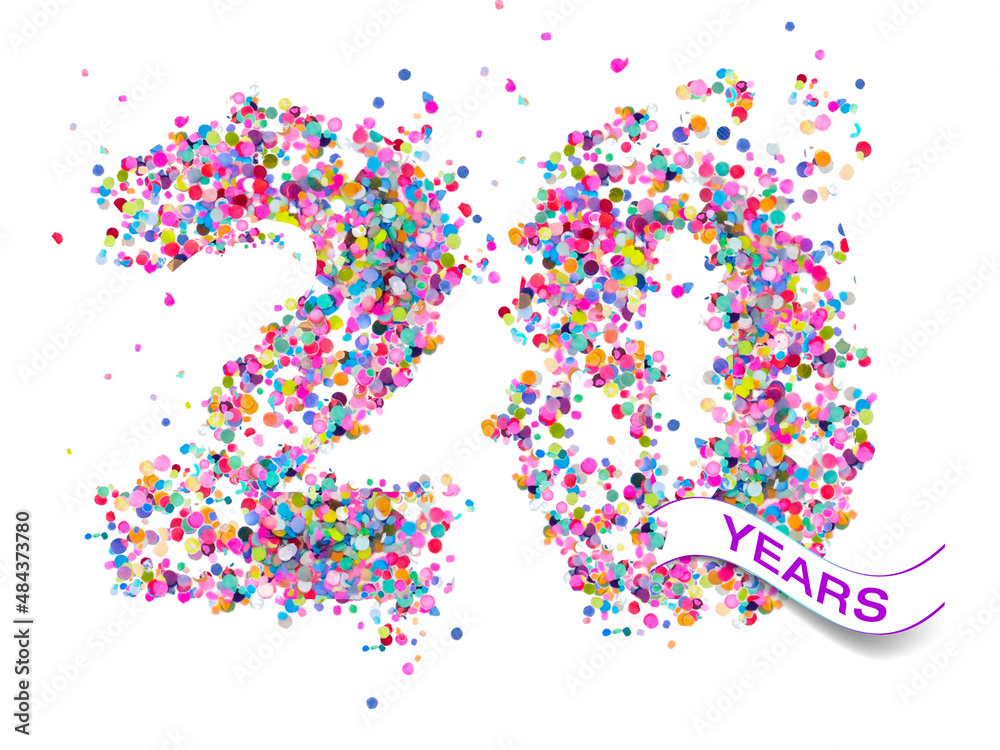 20 birthday text years colorful confetti