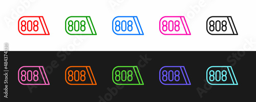 Set line Drum machine music producer equipment icon isolated on black and white background. Vector