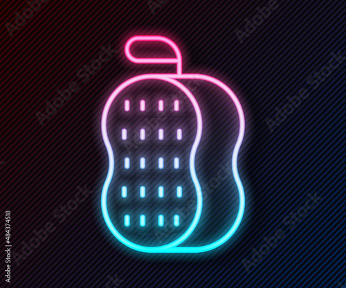 Glowing neon line Washcloth icon isolated on black background. Bath house sauna washcloth sign. Item for pleasure and relaxing. Vector