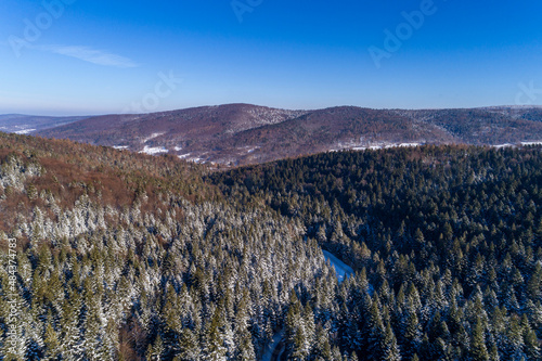 Beskid Niski, zimowa panorama nad Magurą Małastowską, Gorlice