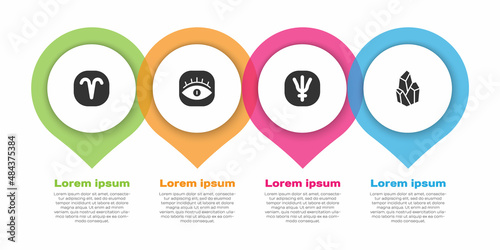 Set Aries zodiac, Masons, Neptune planet and Magic stone. Business infographic template. Vector