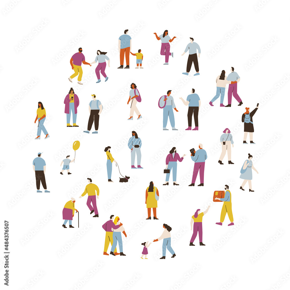 Crowd. Different People vector set. Male and female flat characters isolated on white background