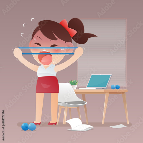 A girl exercising in the office. The women fear becoming fat and Fear gaining weight. Illustration and vector design. photo