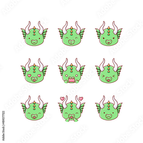 Collection of funny cute dragon emoticon characters in different emotions. Illustration