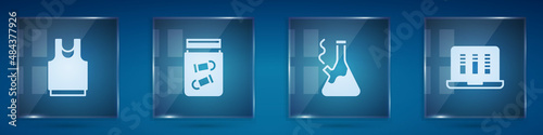 Set Undershirt, Evidence bag with bullet, Glass bong for smoking marijuana and Sound audio recorder. Square glass panels. Vector