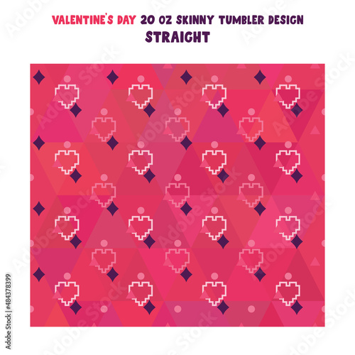 Vector design with heart symbols on ink background form Valentines Day. 20 oz skinny tumbler design