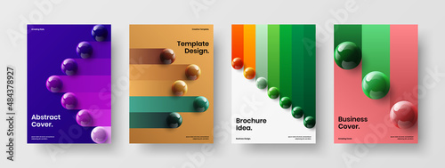 Colorful realistic balls postcard concept collection. Original book cover A4 design vector template set.