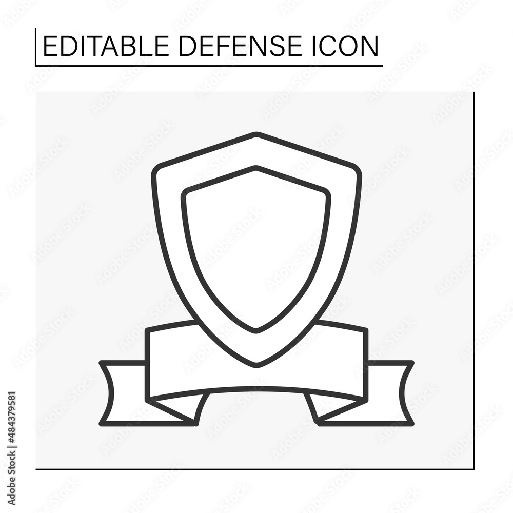 Banner line icon.Shield.Defense concept. Isolated vector illustration. Editable stroke Banner line icon.Shield.Defense concept. Isolated vector illustration. Editable stroke