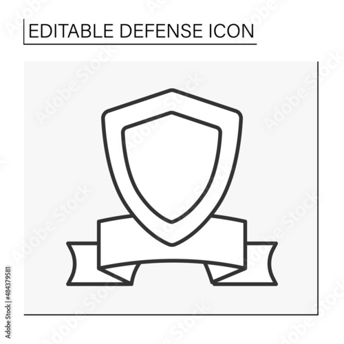  Banner line icon.Shield.Defense concept. Isolated vector illustration. Editable stroke