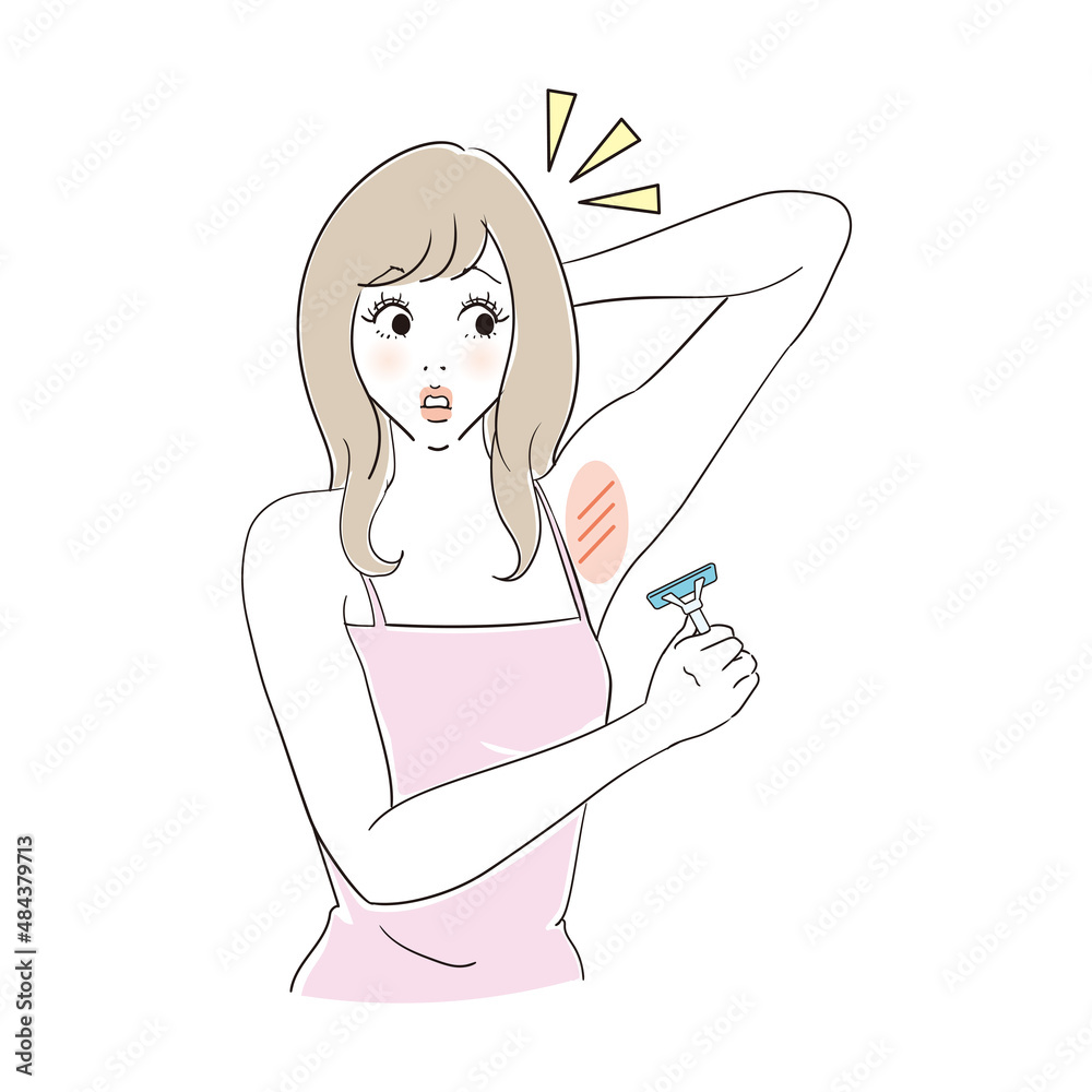 わきの下のムダ毛を手入れする若い女性 わきの下のムダ毛を手入れする若い女性