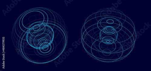 Vector futuristic sphere of particles and lines. Network connection big data. Abstract technology background.