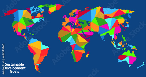 Sustainable Development Goals, Agenda 2030. World map polygon design in SDG colors. Vector illustration EPS 10, editable 